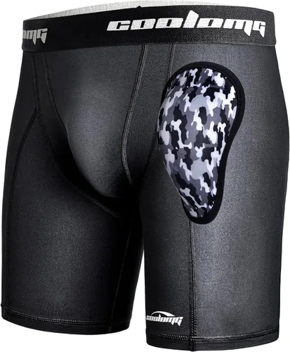 Vista 10 de COOLOMG - Pantalones cortos de compresión para hombre con copa, ropa interior atlética para béisbol, fútbol, artes marciales, lacrosse, hockey sobre