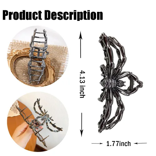 Vista 2 de ROMODIYA Pinza para el pelo de araña, clip de metal negro con diseño, accesorios para el cabello para cabello fino/grueso, gran agarre fuerte