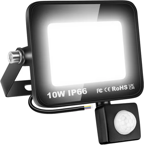 Vista 24 de Willpower Reflector LED con sensor de movimiento, luces de seguridad para exteriores de 10 W, 1000 lúmenes, lámpara exterior de 4000 K, luz blanca
