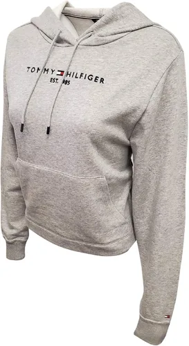 Vista 4 de Tommy Hilfiger Sudadera con capucha para mujer Est. 1985 (Estados Unidos, Alpha, S, regular, gris claro), Gris