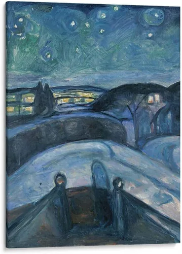 Vista 8 de Canvas Lab Starry Night II by Edvard Munch 11 x 15 in Fine Art Framed Print, Frame Color: Black, With Mat