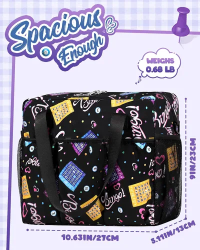 Vista 4 de Bolsa de Bingo con Bolsillos para Marcadores Casino Accesorios de Juego de Bingo para Adultos Mayores Negro