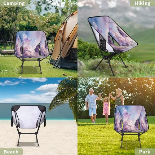 Vista 9 de Dreamy Purple Butterfly Flower Camping Chair - Portable Outdoor Folding Chair,Steel Tube X-Shaped Support,Comes with Side Storage Bags,Suitable for