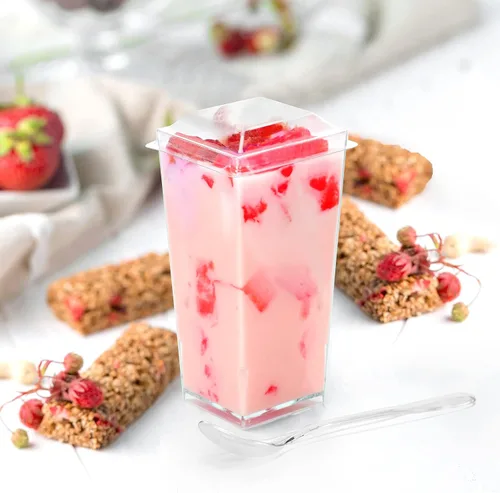 Vista 4 de EASERCY Paquete de 100 mini tazas de postre de 3 onzas con tapas y cucharas, tazas transparentes para postres con cucharas, tazas de parfait