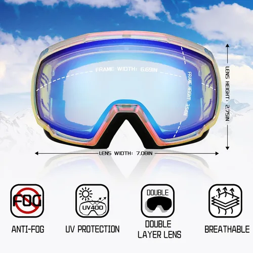 Vista 5 de FEISEDY Ski Goggles, OTG Snow Sport Goggles for Adult Youth, Anti-Fog UV400 Protection Bendable Dual-Lenses B2961