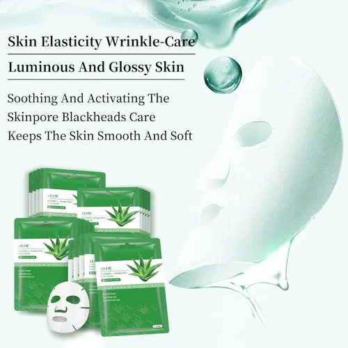 Vista 4 de Máscaras Faciales de Cuidado de la Piel, Mascarillas en Hojas de Aloe Vera, Máscaras Hidratantes y Calmantes para Todo Tipo de Piel, Cuidado Solar