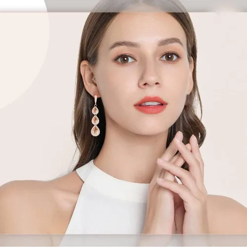 Vista 2 de LMXXVJ Juego de collar y aretes largos, chapados en oro blanco, juego de joyas de zafiro azul creado, joyería de regalo para boda, fiesta, joyería