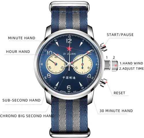 Vista 10 de SEAKOSS Pilot Chronograph Panda Dialplate 42mm Men Mechanical Original 1963 ST1901 Movement Hand-Winding Wrist Watch wth Gooseneck