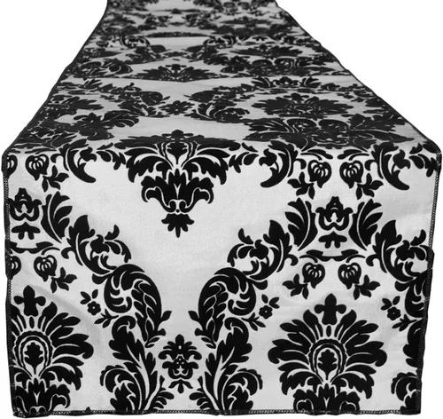 Vista 16 de lovemyfabric Camino de mesa de damasco flocado de tafetán para bodas, despedidas de soltera, baby shower, cena, eventos especiales/graduación