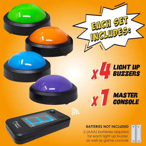 Vista 7 de Teacher's Choice Sistema de Botón de Buzzer de Juego para 4 Jugadores con Luz Inalámbrica Muestra al Jugador Ganador Sonidos Fuertes y Únicos