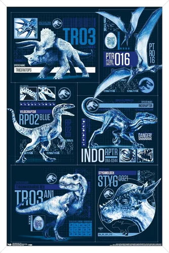 Vista 24 de Trends International Jurassic World: Fallen Kingdom - Póster de pared con cuadrícula, 14.725 x 22.375 pulgadas, versión enmarcada de madera