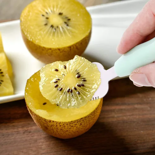 Vista 8 de Kisangel 2 cucharas raspadoras de alimentos para bebés, utensilios de alimentación de silicona de doble cabeza para bebés, cuchara dentada de puré
