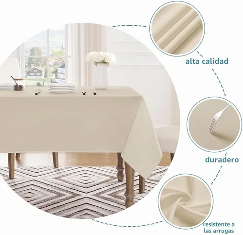 Vista 3 de Veblandy Mantel rectangular impermeable, a prueba de derrames y sin arrugas, de tela lavable, para decoración de mesa de cocina y comedor, funda