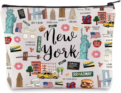 Vista 7 de BWWKTOP Bolsa de lona New York - Azul - 14.56 x 12.59 pulgadas - Moda - Viajes - Artículos de tocador - Mujeres y adultos