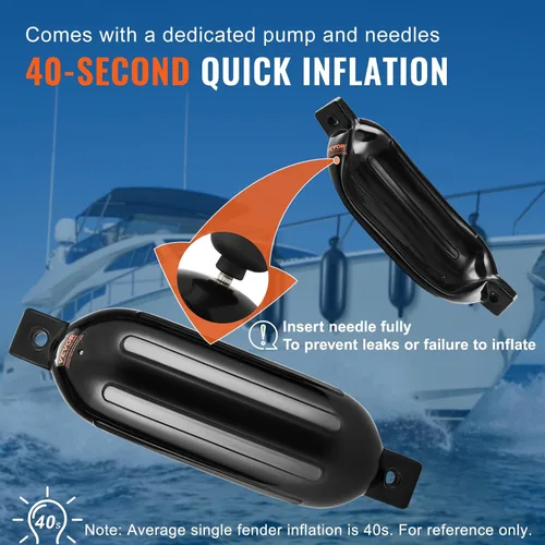 Vista 4 de VEVOR Boat Fenders, 5.5" x 20" Boat Bumpers for Docking, Inflatable Ribbed Fender with Center Holes, Marine Boat Dock Fender Bumper with Air Pump