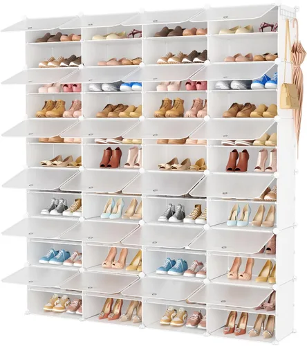 Vista 8 de Zapatero de 10 niveles para almacenamiento de 20 pares de zapatos con puerta, organizador de zapatos alto de plástico, libre de pie, expandible