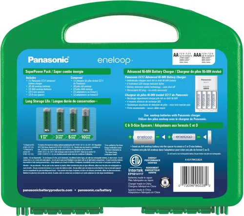 Vista 2 de Cargador de batería Panasonic Advanced celda Individual con Eneloop ciclo de 2100 pilas recargables AA Paquete de potencia Blanco