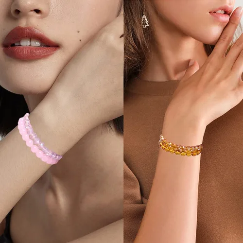 Vista 4 de Svovin 20 pulseras elásticas de cuentas de 0.315 pulgadas para mujer, cristal de cristal, hechas a mano, elásticas, multicolor, apilables, redondas