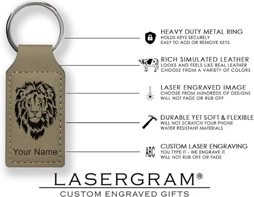 Vista 3 de LaserGram Llavero rectangular, retroexcavadora, grabado personalizado incluido (marrón claro)