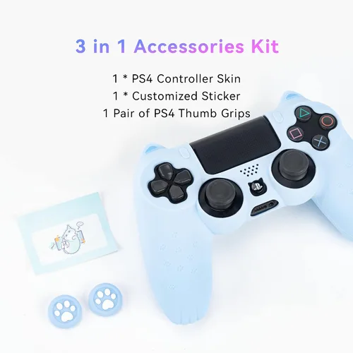 Vista 6 de GeekShare Cat Paw PS4 Controller Skin Funda protectora de silicona antideslizante para Playstation 4 DualSense Controlador Inalámbrico - Azul