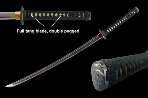 Vista 3 de MAKOTO Espada samurái negra de Katana afilada hecha a mano de 40 pulgadas