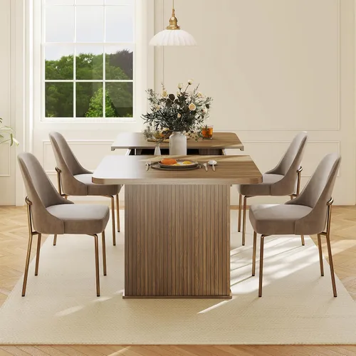 Vista 8 de Zevemomo Mesa de Comedor Expandible de 63"-78.7", Mesa de Cocina Estilo Granja para 6-10 Personas, Mesa de Comedor Rectangular Extensible, con Riel