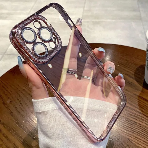 Vista 7 de Changjia Funda transparente con purpurina para iPhone 15 Pro, diamantes de imitación brillantes de lujo con protector de cámara, revestimiento