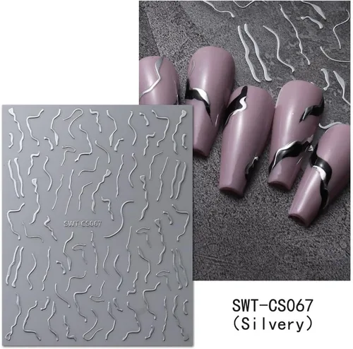 Vista 6 de Calcomanías de arte de uñas, calcomanías de uñas de línea de rayas francesas, calcomanías de puntas francesas 3D, calcomanías de arte de uñas
