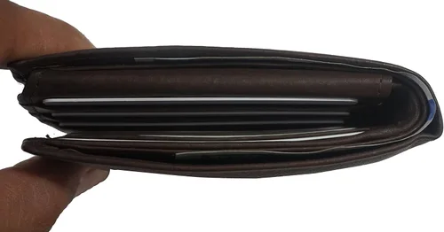 Vista 7 de Cartera para hombre con bloqueo RFID, funda para tarjetas de crédito, cuero de vaca marrón
