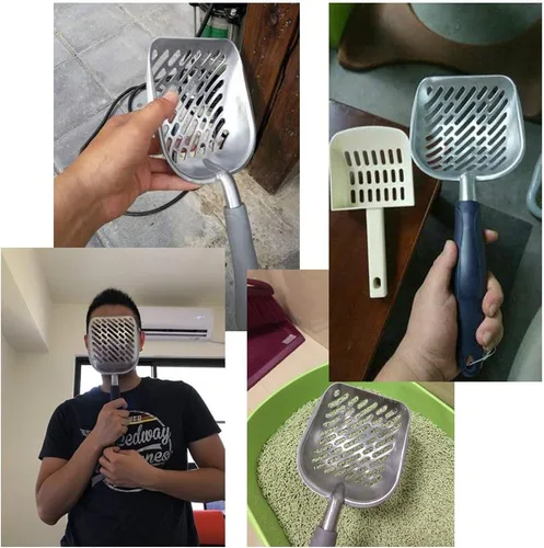 Vista 7 de Cuchara de arena de metal antiadherente para gatos con mango largo, pala profunda de aleación de aluminio macizo, pala levantadora de excrementos