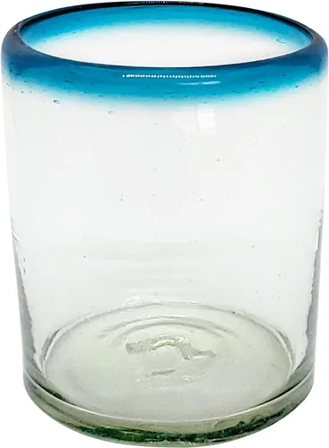 Vista 8 de Aqua Blue Rim - Juego de 6 vasos de 10 onzas (10 onzas) hecho a mano mexicana, vidrio reciclado, sin plomo, sin toxinas (mezclador)