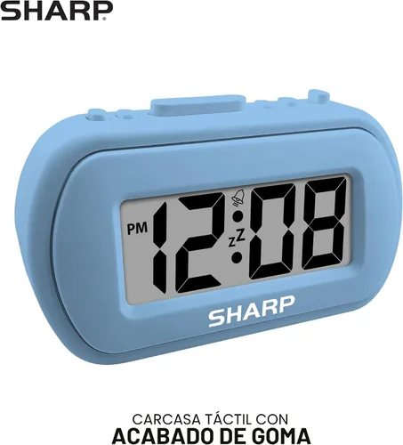 Vista 2 de Sharp - Reloj despertador con batería con funda suave al tacto y luz de fondo, color azul claro