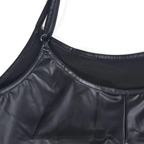 Vista 5 de VWIWV - Trajes de piel sintética para mujer, sin mangas, correa de espagueti, traje de una pieza