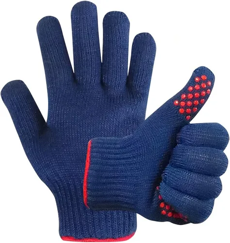 Vista 8 de MIG4U Guantes de parrilla para barbacoa, guantes de horno de 500 grados, resistentes al calor, con puntos de silicona antideslizantes de grado Azul