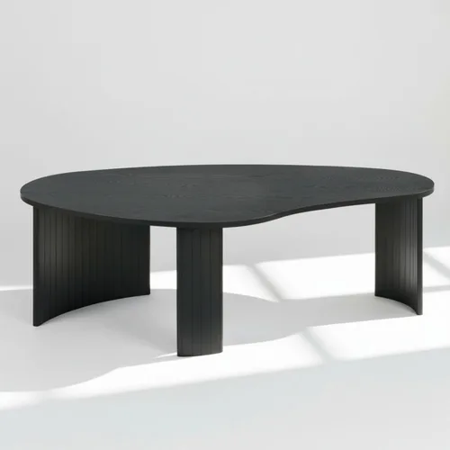 Vista 4 de Hyfirm - Mesa de café moderna de madera negra de 47.25 pulgadas para la sala de estar, mesa central resistente con tapa irregular de mango y patas