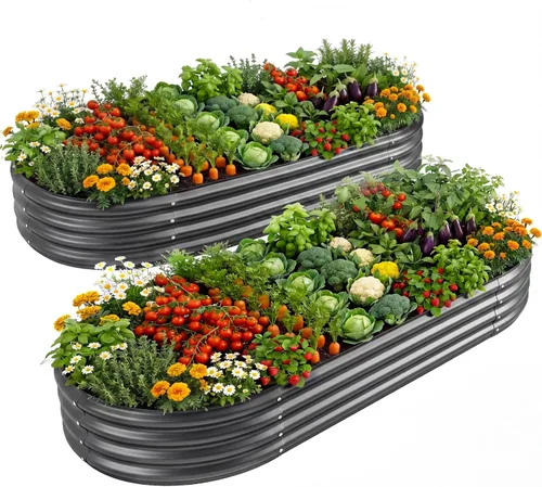 Vista 20 de Land Guard - Maceta de jardín elevada de metal galvanizado, 4 x 2 x 1 pies, ovalada, para vegetales, 1 unidad (azul)