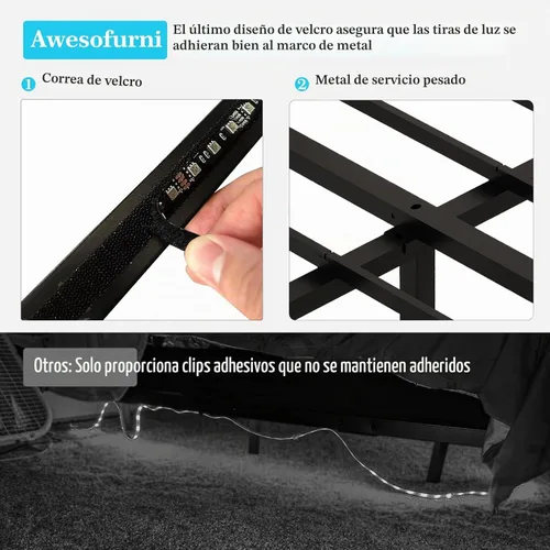 Vista 6 de Awesofurni Base de Cama Flotante de Tamaño Individual, Base de Cama Individual con Luces LED Inteligentes, Base de Cama Moderna de Metal Resistente