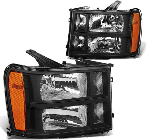 Vista 11 de DNA MOTORING Juego de ensamble de faros compatible con GMC Sierra 1500 de 2007-2013/Sierra 2500 HD y 3500 HD de 2014, Negro/Transparente, Negro Claro