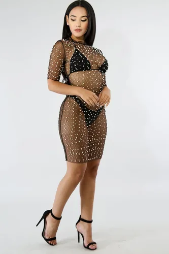 Vista 2 de Choichic Vestido corto de malla transparente para mujer o traje de dos piezas
