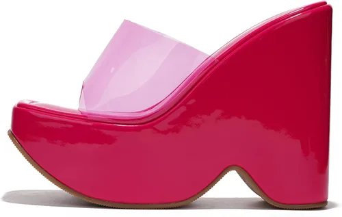 Vista 3 de Cape Robbin Sandalias de cuña con plataforma para mujer, tacón cuadrado de 6 pulgadas, puntera abierta, correa transparente (rosa)