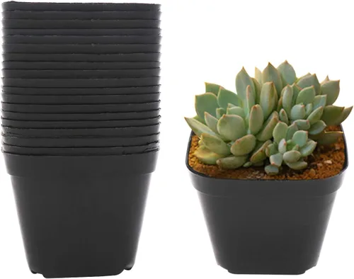 Vista 6 de Macetas de plástico para plantas, paquete de 100 macetas cuadradas para vivero de 2.2 pulgadas, resistentes y reutilizables, contenedor de inicio