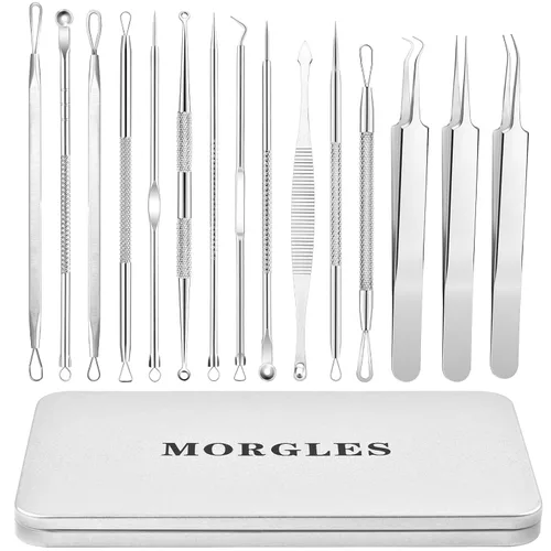 Vista 10 de MORGLES Herramientas para eliminar puntos negros, 15 piezas, kit de herramientas para reventar espinillas, extractor de espinillas de comedón