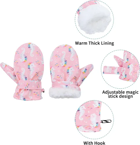 Vista 3 de Zando Guantes de forro polar para bebé, guantes cálidos de invierno, guantes de esquí impermeables para nieve, guantes para niños y niñas