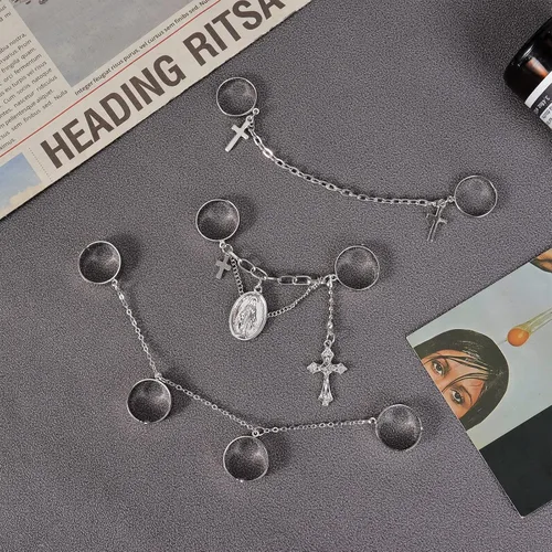 Vista 7 de Long tiantian Anillos de cadena punk para mujer, vintage, gruesos, nudillos, hongos, juego de anillos de cadena de mariposa, anillos de ojos