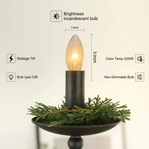 Vista 2 de Holiday Joy Bombillas de vela C7 - Candelabro incandescente E12 de 7 W