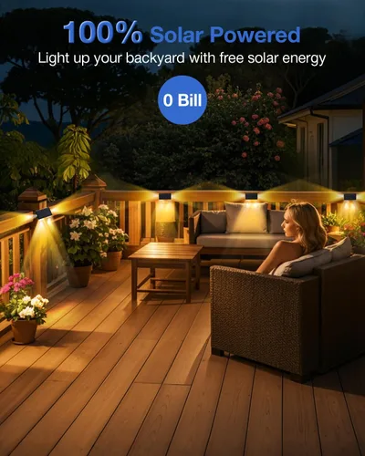 Vista 6 de Luces de Valla Solares Impermeables para Exteriores de 3 Lados LED para Pared y Paisajismo para Patio, Terraza, Patio, Barandilla, Garaje, Piscina