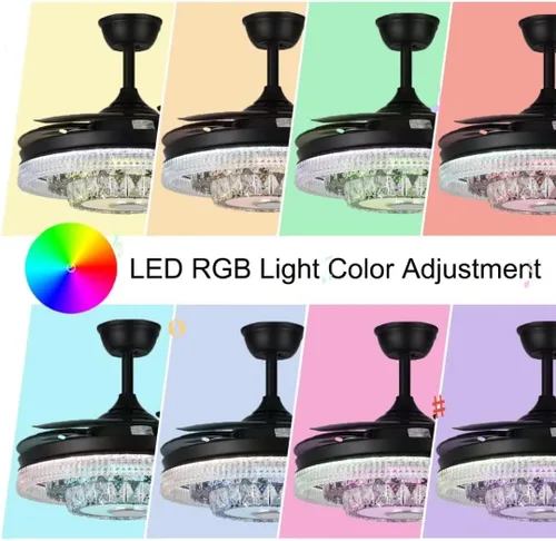 Vista 4 de Modernos ventiladores de techo de cristal de 42 pulgadas con luces y control remoto 7 colores regulables/Bluetooth/rotación bidireccional - Negro 3