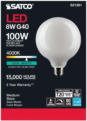 Vista 5 de Satco S21261 8G40/WH/LED/E26/940/120V - Paquete de 6