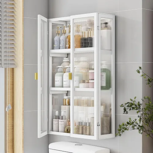 Vista 9 de Gdrasuya10 Organizador de armario colgante para montar en la pared, armario de cocina de metal con puertas acrílicas para comedor, cocina, baño
