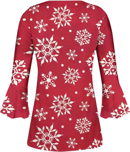 Vista 5 de Blusa de Navidad para mujer, con manga 34, con botones, cuello en V, sin botones, con dobladillo curvado suave